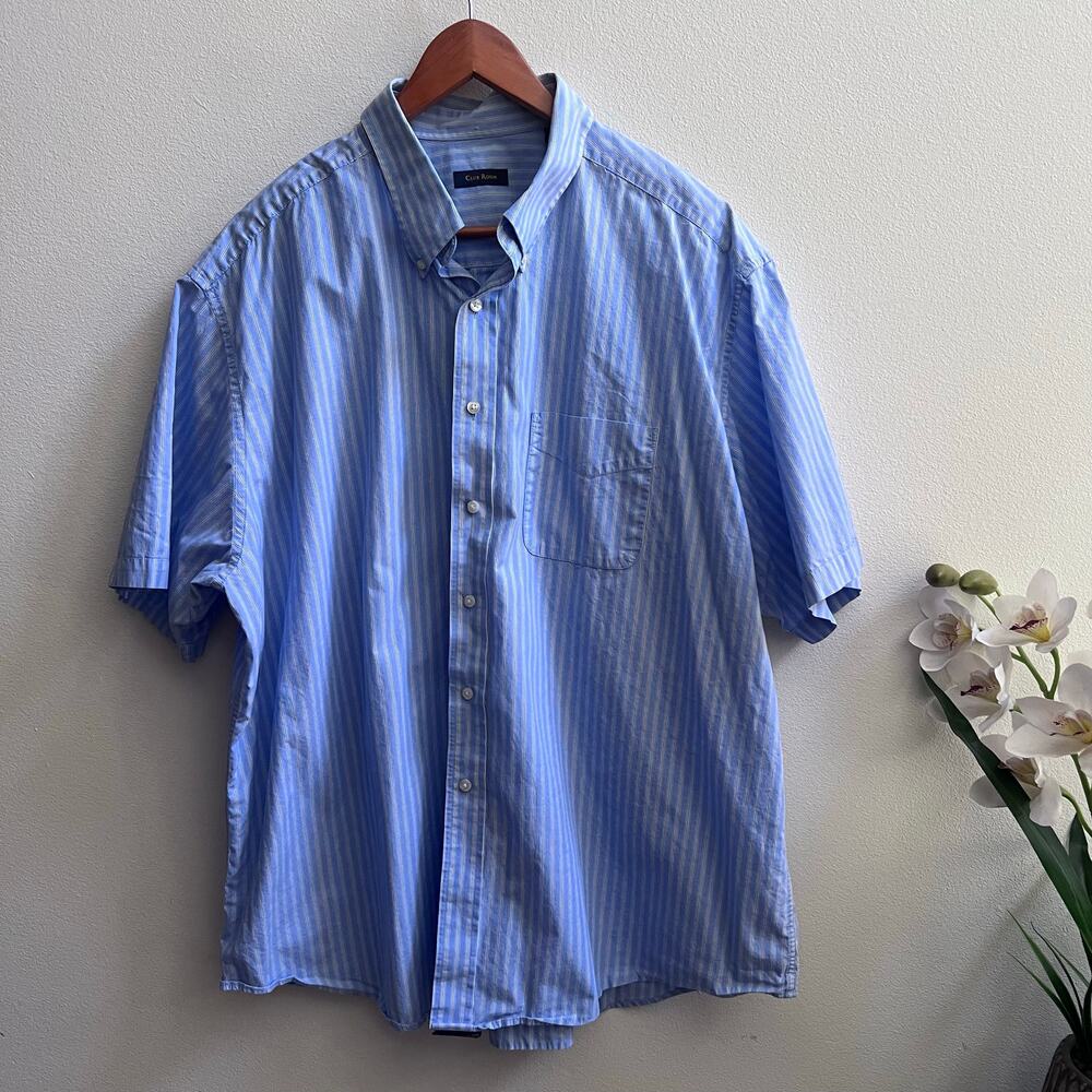Club Room Men's Blue Cotton Button-Up Casual Short Sleeve Striped Size‎ XX-Large